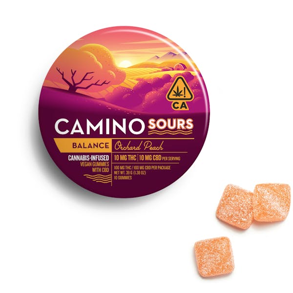 1777052027-download.jpg Camino Orchard Peach Sours Gummies 100mg 10ct